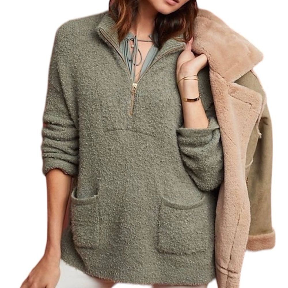 Anthropologie Sleeping on Snow Clarington Half Zip Wool Alpaca Green Sweater S